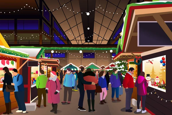 Vector Illustration Christmas Holiday Season Indoor Market Bazaar — 스톡 벡터