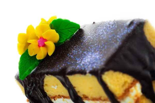Cake with chocolate and flower — Stock Photo, Image