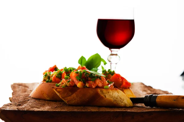 Bruschetta and wine — Stock Photo, Image