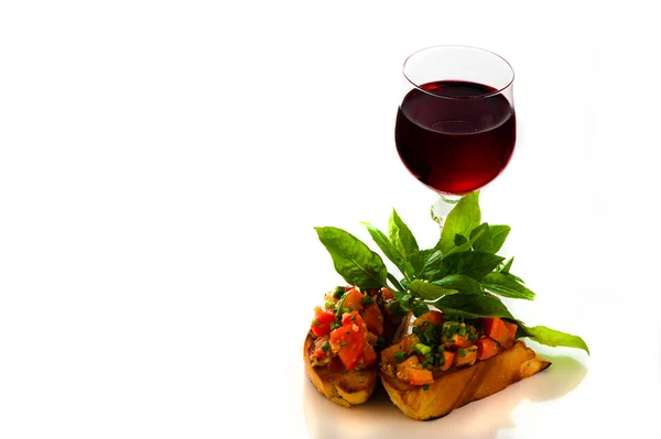 Bruschetta and wine — Stock Photo, Image