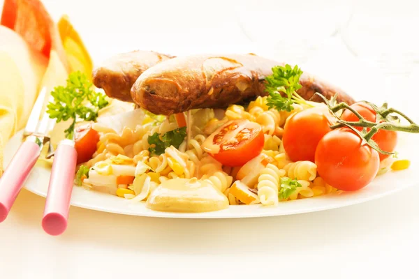 Sausage and pasta salad — Stock Photo, Image