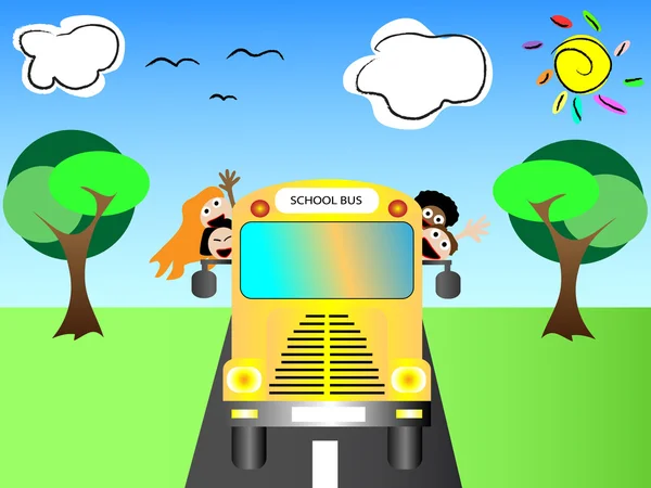 快乐儿童的学校巴士回学校矢量图 — 图库矢量图片