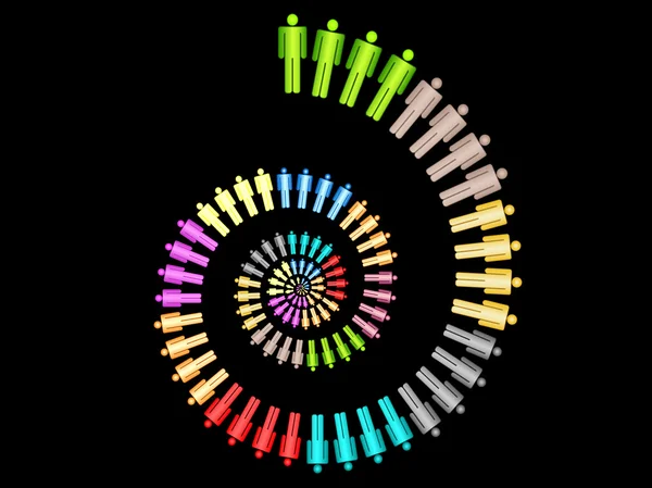 Colorido trabalho equipe conceito espiral Vector ilustração no fundo preto —  Vetores de Stock