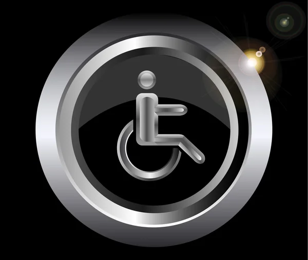 Disabled Stickman en silla de ruedas icono de metal en negro vector de fondo ilustración — Archivo Imágenes Vectoriales