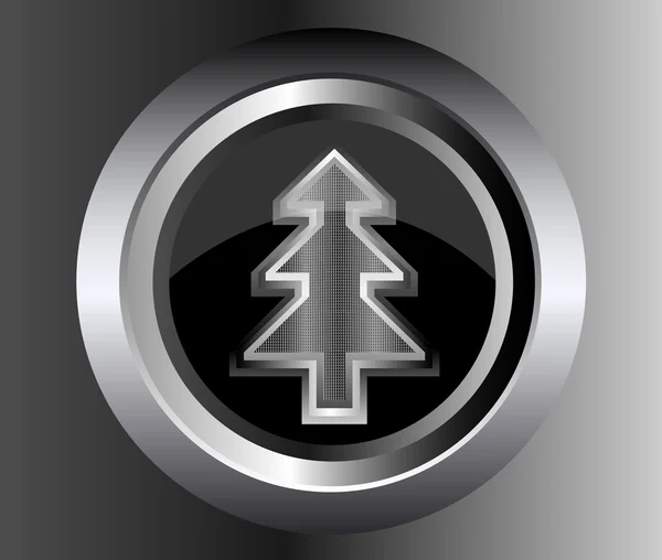 Vetor de árvore de Natal de abeto de metal na ilustração de botão web brilhante em preto — Vetor de Stock