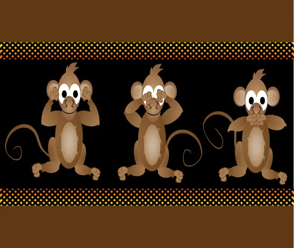 Komik bilge maymunlar duyma hiçbir kötülük vektör çizim speak görme — Stok Vektör