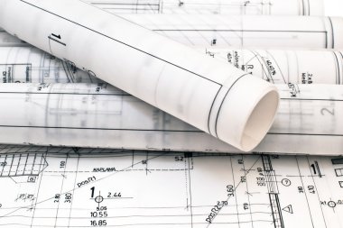 Tablo arka plan tasarım ve proje çizimleri yığını