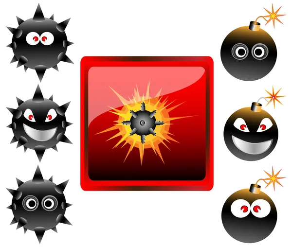 Collection of cartoon bomb emoticons vector illustration — Stock Vector