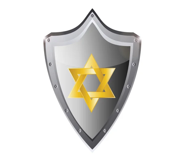 Héber zsidó Dávid-csillag magen-fekete fém gomb vektoros illusztráció — Stock Vector