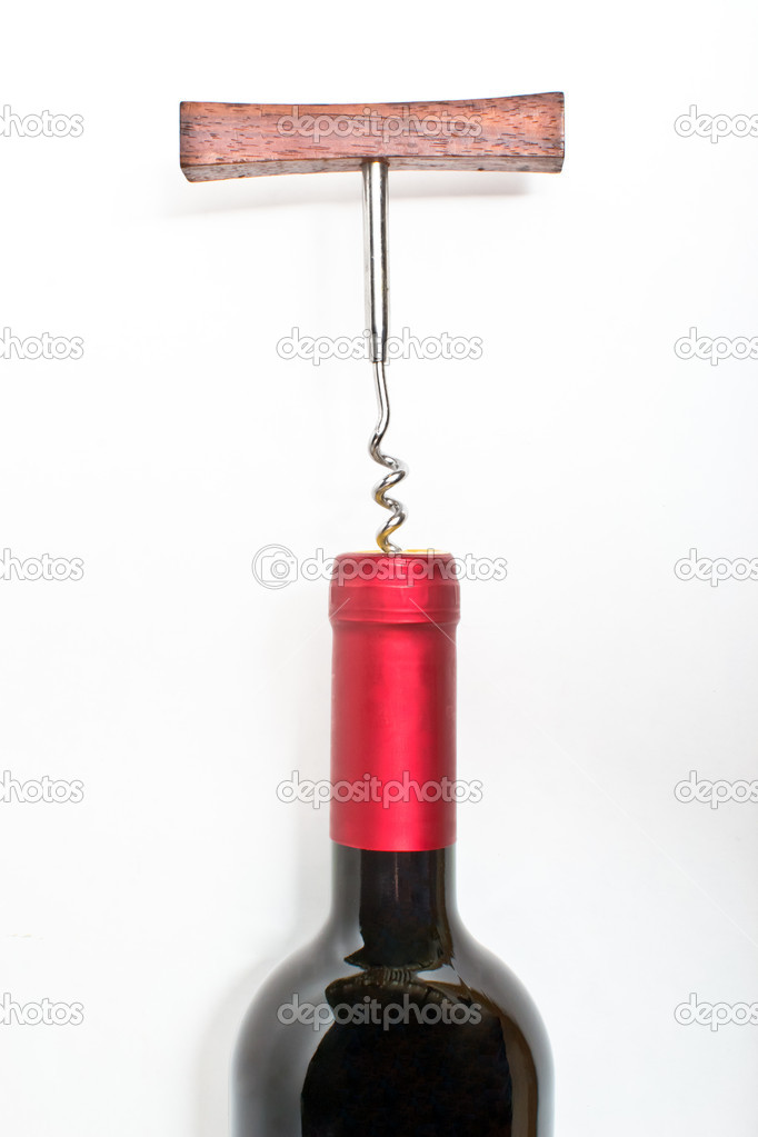 Red wine bottle isolated against a white background