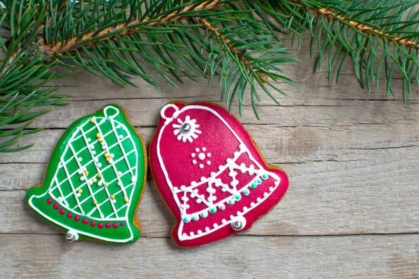 Christmas homemade gingerbread cookies over wooden table — Stock Photo, Image