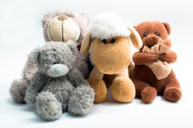 Stuffed animal toys isolated on white clipart