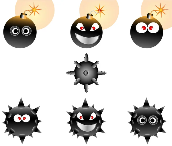 Vector Illustration set of Cartoon Bombs — Stock Vector