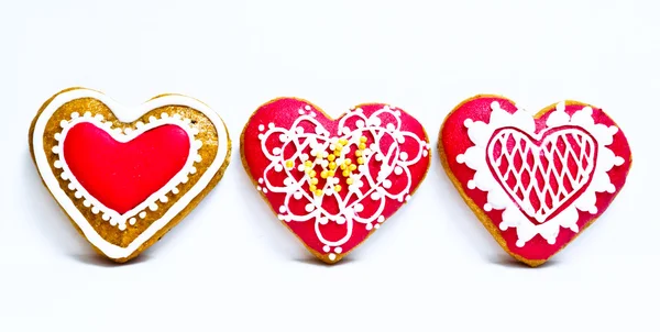 Panes de jengibre en forma de corazón decorados — Foto de Stock