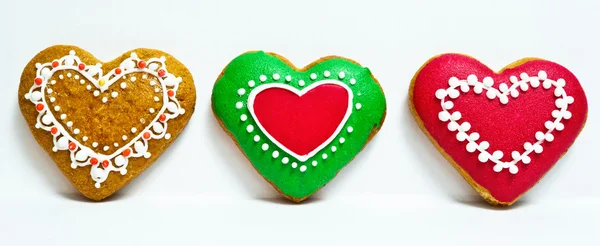 Heart shape ginger breads decorated — Stock Photo, Image