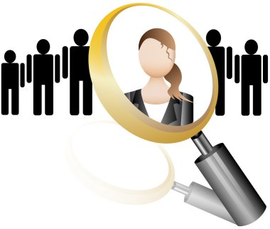 Search Employee Icon for Recruitment Agency Magnifier with Businesswoman vector illustration clipart