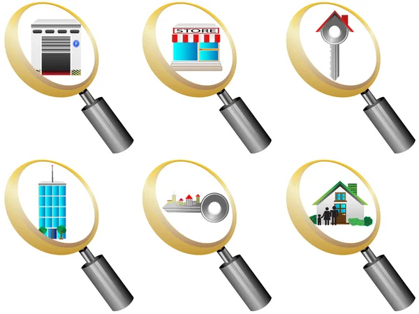 Real Estate icons magnifying glass icons set vector illustration — Stock Vector