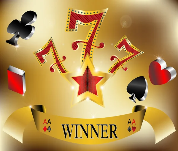 Jogando vencedor sorte sete 777 banner ouro vetor ilustração —  Vetores de Stock