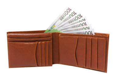 m-cüzdan ile 100 euro banknot üzerinde beyaz izole