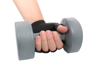 ağırlık dambıl insan el üzerinde beyaz izole bir dumbbell tutarak el