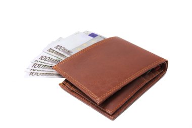 m-cüzdan ile 100 euro banknot üzerinde beyaz izole