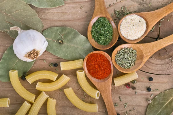 Spices on Wood table food preparation Food ingredients — Stock Photo, Image