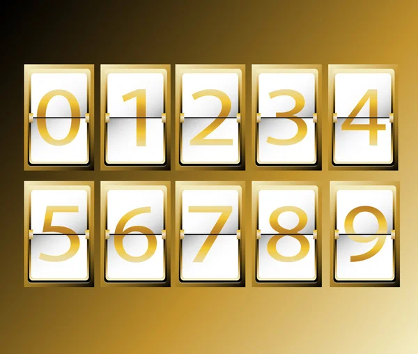Čísla na letištním terminálu rozvrhu zobrazení písma set zlatých vektorové ilustrace — Stockový vektor