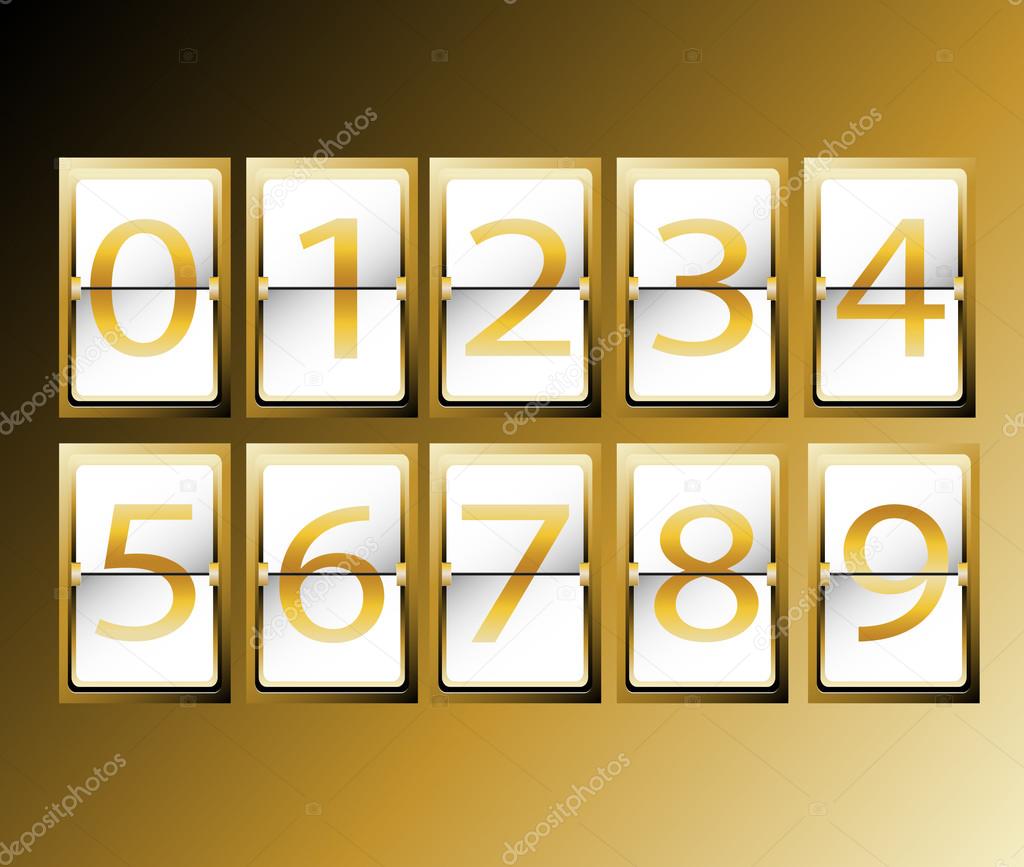 numbers on Airport Terminal timetable Display Font Set gold vector illustration
