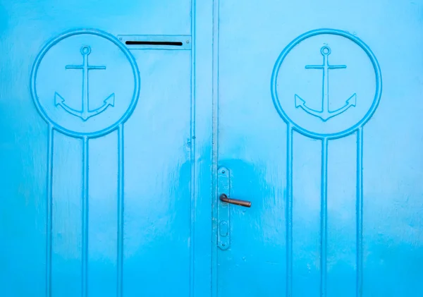 Puerta azul griega — Foto de Stock