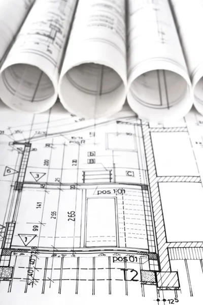 Desenhos de projectos técnicos de arquitectura — Fotografia de Stock