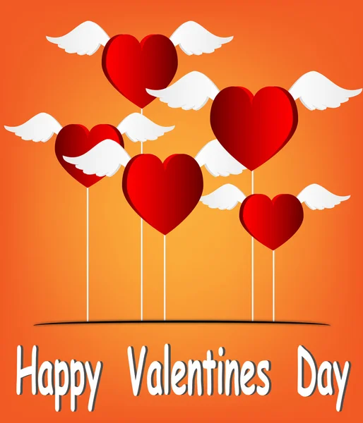 Globos del corazón del día de San Valentín en naranja ilustración vector de fondo — Vector de stock