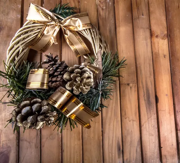 Christmas wreath on the wood — Stock Photo, Image