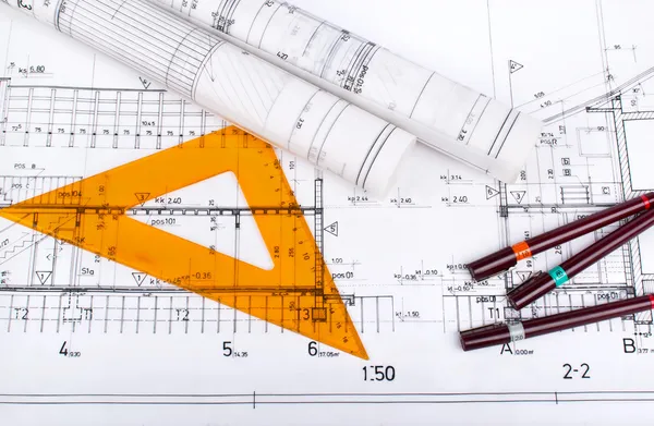 Architect project drawing blueprint — Stock Photo, Image