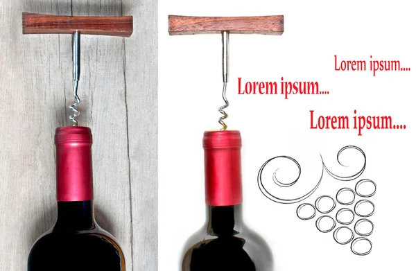 Бутылка вина на деревянном столе — стоковое фото