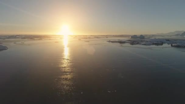 Sunset Antarctica aerial drone flight. — Stock Video