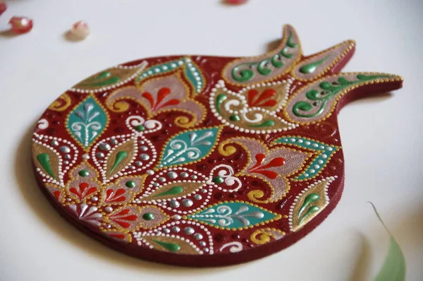 Handpainted Pomegranate Intricate Ornate Pattern Made Wood Painted Acrylic Colors — Stockfoto
