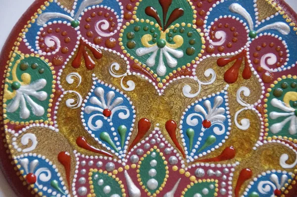 Handpainted Pomegranate Intricate Ornate Pattern Made Wood Painted Acrylic Colors — Φωτογραφία Αρχείου