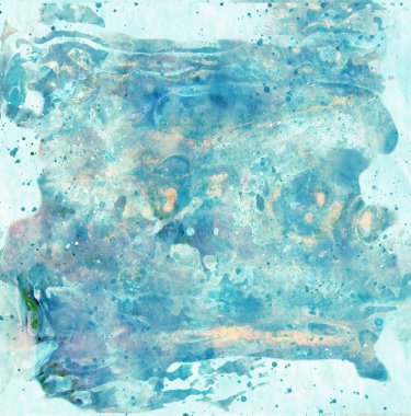 Soyut arkaplan, suluboya tarzında dijital illüstrasyon mavi ve turkuaz renklerde