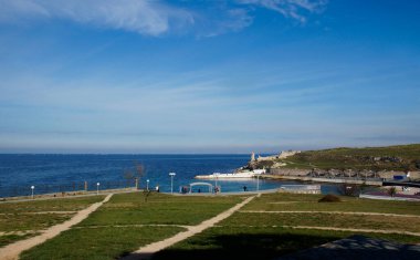 Photo of Park named after. Anna Akhmatova, Russia, Sevastopol. View to the Black sea and ancient ruins
