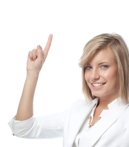 Woman with point gesture — Stock Photo, Image