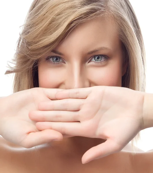 Woman shuts her lips — Stock Photo, Image