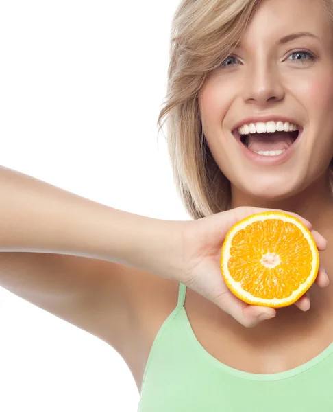 Mujer con naranja — Foto de Stock