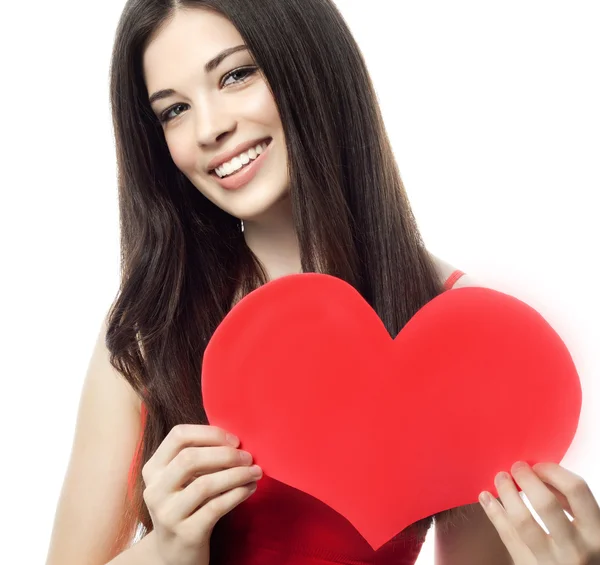 Vrouw met hartvormige papier Stockfoto