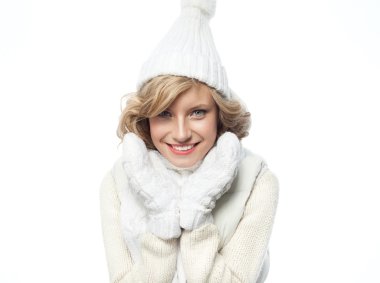 Smiling woman in warm clothing clipart