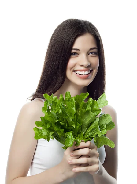 Χαμογελαστή γυναίκα με salat — Φωτογραφία Αρχείου