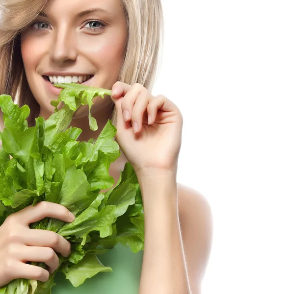 Woman is eating salat — Stock Photo, Image