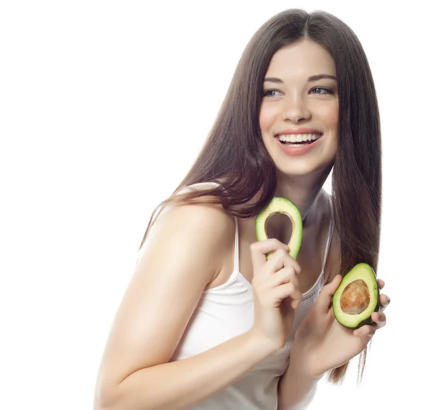 Lachende vrouw met met avocado — Stockfoto