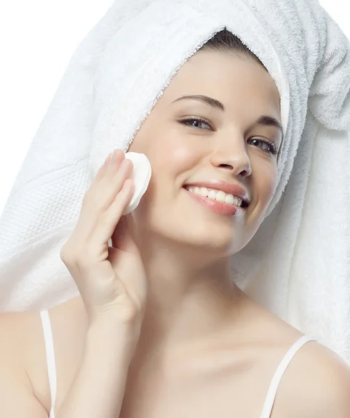 Woman with cotton disc — Stock Photo, Image