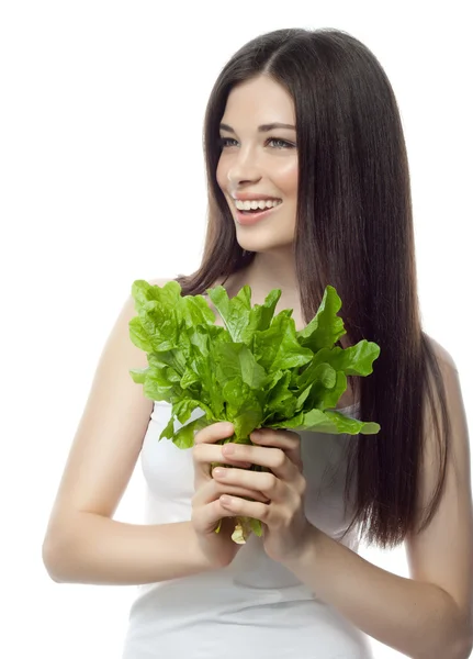 Leende kvinna med salat — Stockfoto