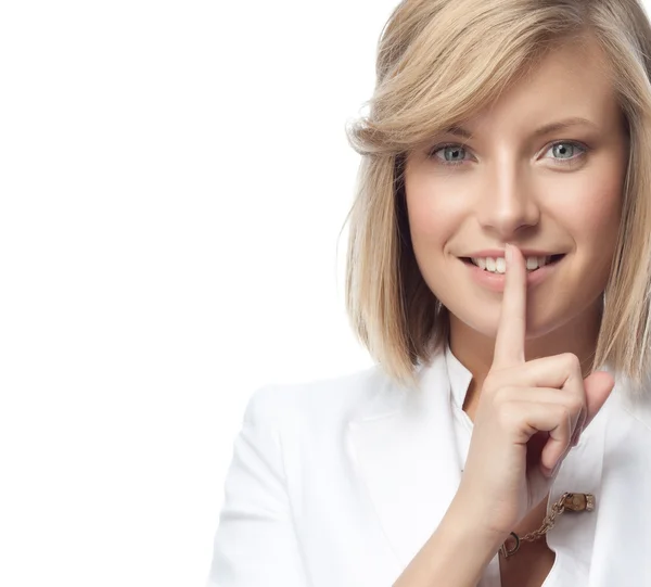 Woman shows silence gesture — Stock Photo, Image